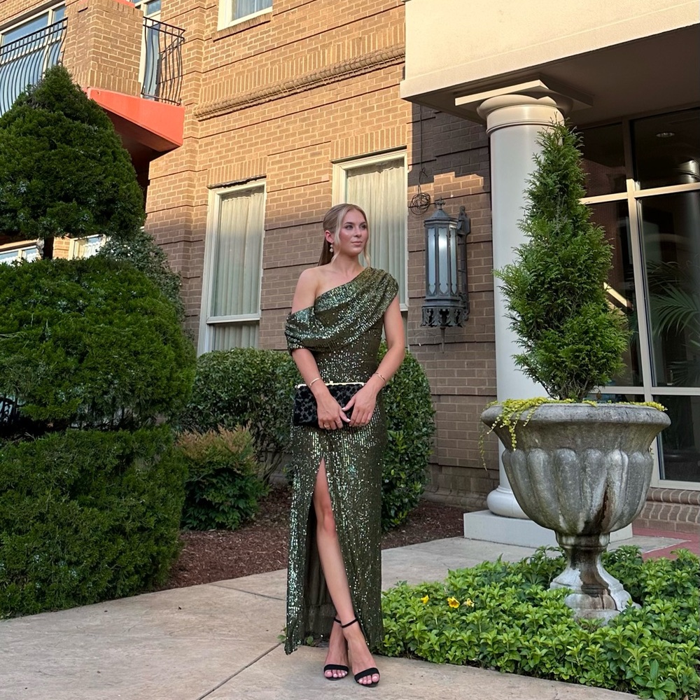 ASOS Green Sequin One-Shoulder Gown